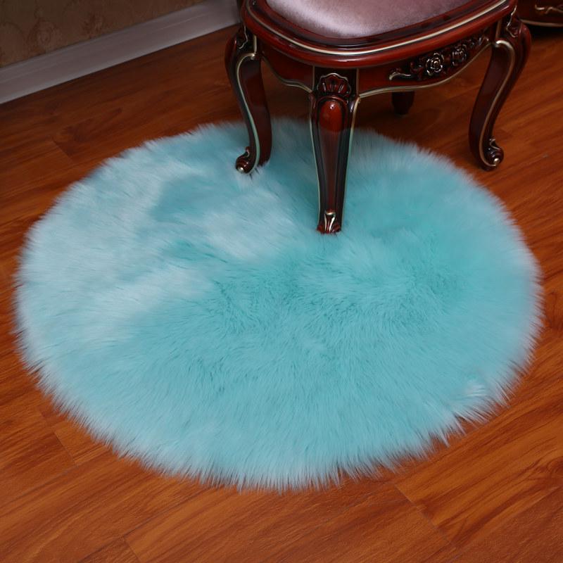 Modern Plush Round Faux Wool Floor Mat for Computer Chairs and Bedrooms