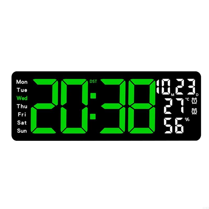 62KD Large 17.3Inch LED Wall Clock with Remote Control Auto Brightness Temperature Date Display for Living Room or Office