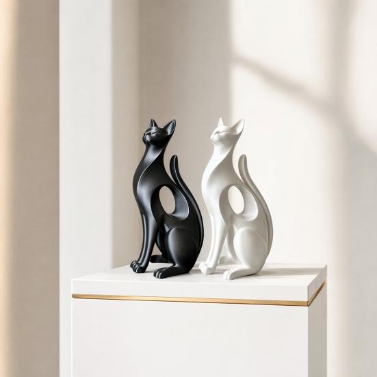 3D Printed Cat Figurine, Modern Geometric Cat Sculpture, Minimalist Art Decor for Entryway Desk Shelf, Cat Lover Home Gift