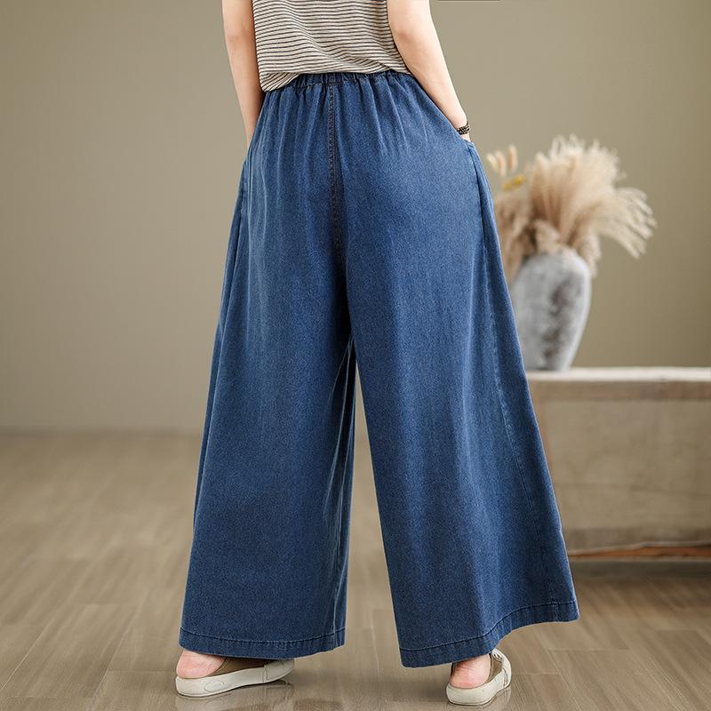 Vintage Splices Loose Denim Pants Female Fashion Butterfly Print Wide Leg Jeans Pants for Women Summer Casual Woman Pants