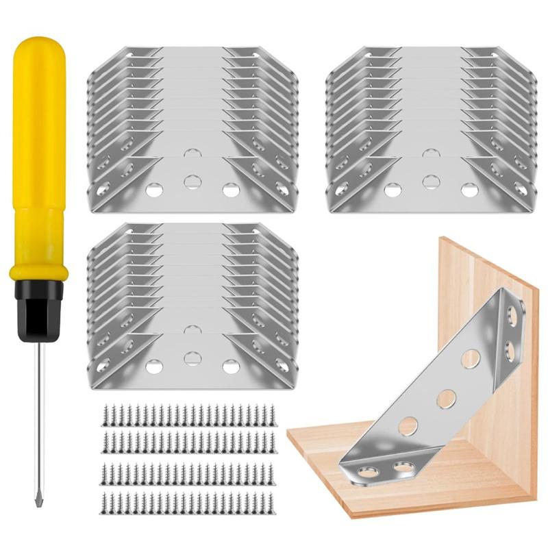 10/20/30pcs Universal Furniture Corner Connector Stainless Steel Corner Brace for Wood Furniture Bedframe Cabinet Drawer Bracket