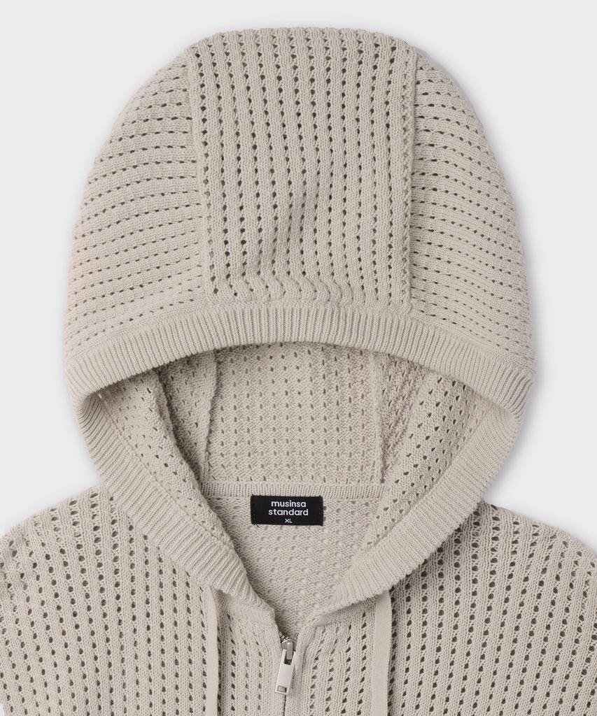 MUSINSA STANDARD Crochet Knit Hooded Zip-Up [Dusty Cream]