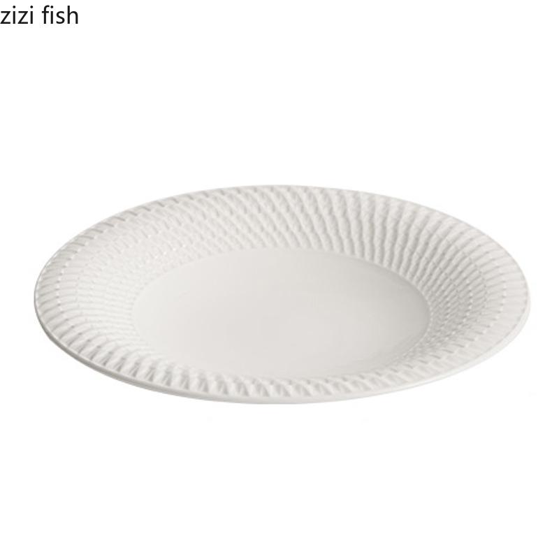 Pure White Relief Texture Ceramic Deep Bowl Salad Bowl Dessert Bowl Pasta Bowls Thick Soup Bowls Restaurant Specialty Tableware
