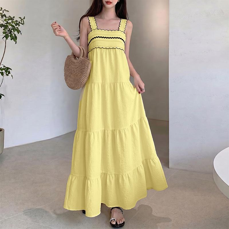 ZANZEA Women Bohemian Casual Square Collar Summer Sleeveless Holiday Long Dress