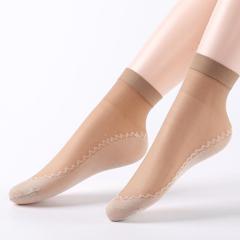 Women Nylon Elastic Short Ankle Sexy Stockings Silk Short Socks Summer Invisible Anti-hook Solid Color Cotton Bottom Silk Sock