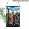 2D Flat, 1pc Vintage Amsterdam Aluminium Wall Art Sign "Cinematic Amsterdam" - 8"x12" Rustic Travel & Home Decor, Dutch Canal & Bicycle Wall Art