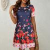 Spring and summer European and American women's clothing new full body ethnic style plant flower printing short sleeve crew neck dress women