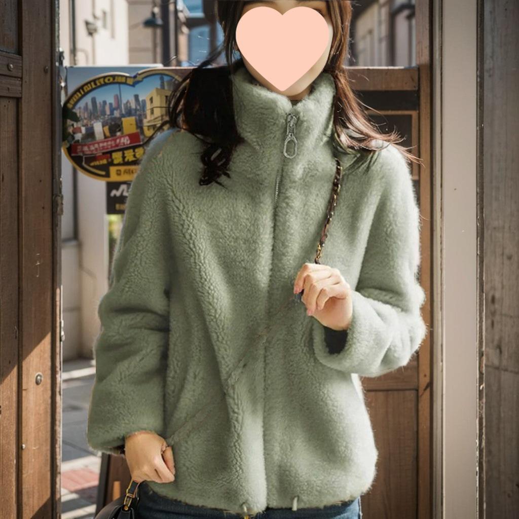 Plus Size Women's Short Fleece Jacket - Autumn/Winter Korean Style Stand Collar Zipper Hoodie