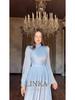 2025 European & American Style Women's Long White High-Neck Waist-Cinching Half-Sleeve Dress