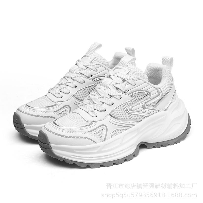 New waterproof leather surface solid color lightweight casual sports shoes thick sole heightening fashionable versatile comfortable dad shoes