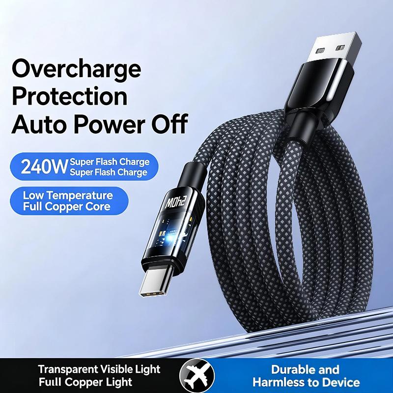 240W Usb Cable Fast Charging For Smartphone 1 Meter /2 Meters Type-C Data Cable