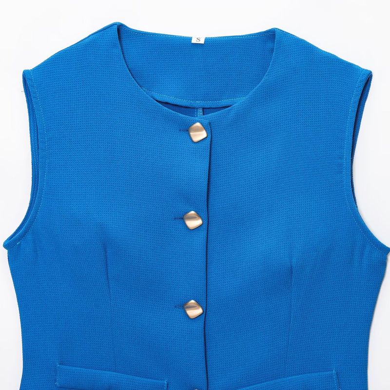 Kaslead New Arrival Women's Fashion Style Fashion Silm Button Decoration Sleeveless Vest Casual Shorts