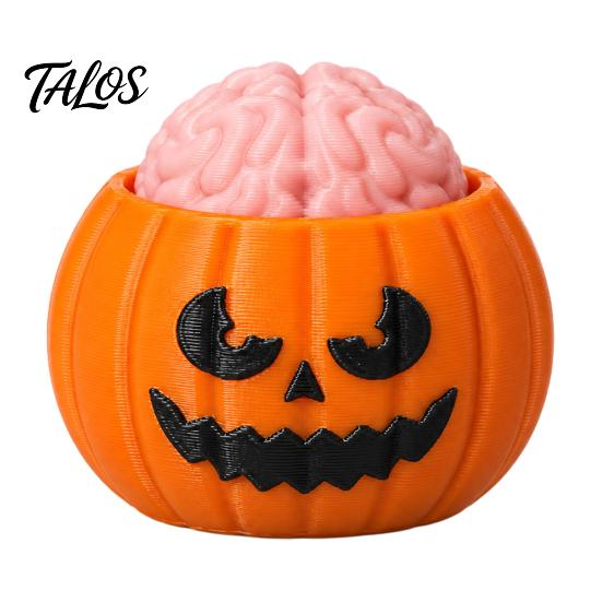 3D Printed Novelty Gift Halloween Pumpkin Stress Relief Toy, Sensory Fidget Realistic Toy Soft Rebound Brain Shape Squeeze for Office Desk Party Props