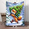 Festive fox with Christmas tree pattern Blanket Flannel Material Soft Warm for All Seasons,For Home Outdoor Camping Picnics RV