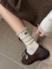 Autumn And Winter Casual Cotton Socks Women'S Breathable Fungus Edge Calf Socks Bow Vertical Pattern Thin Stacking Socks Boneless Medium Tube Socks