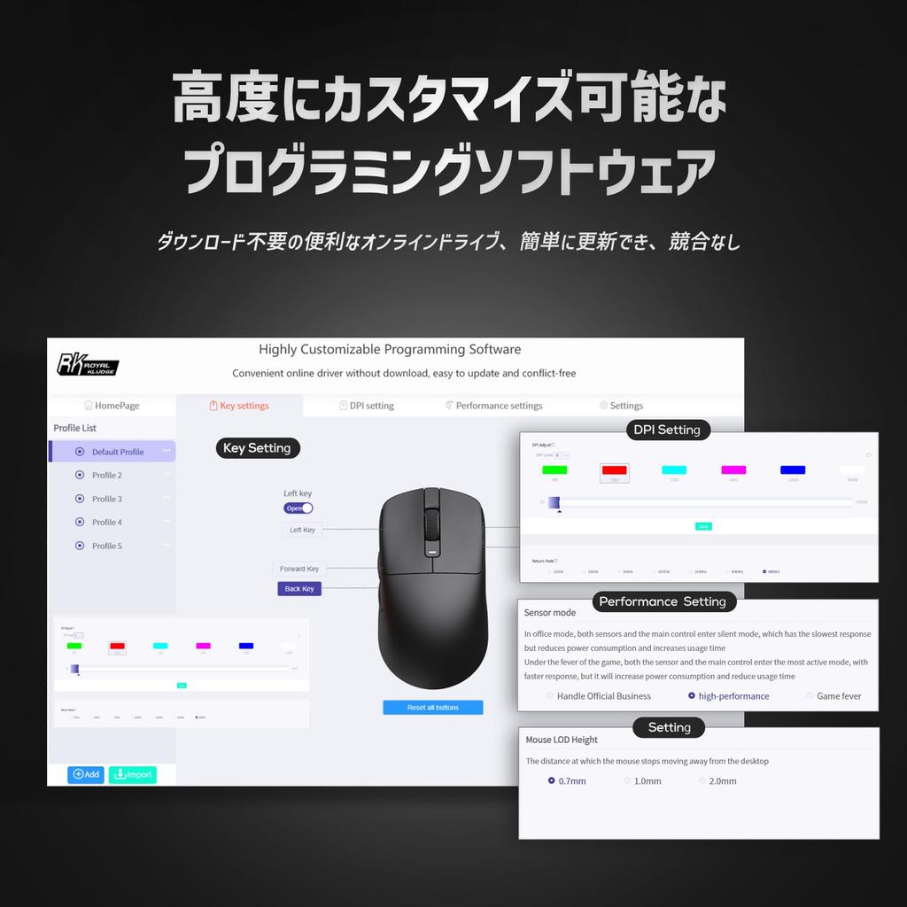 RK ROYAL KLUDGE RK M3 Trådløs Gaming Lettvekt PAW3950 Optisk 42000 8000Hz Polling 5 Tilpassbar Svart Mus, Oppladbar, 47g, Sensor,