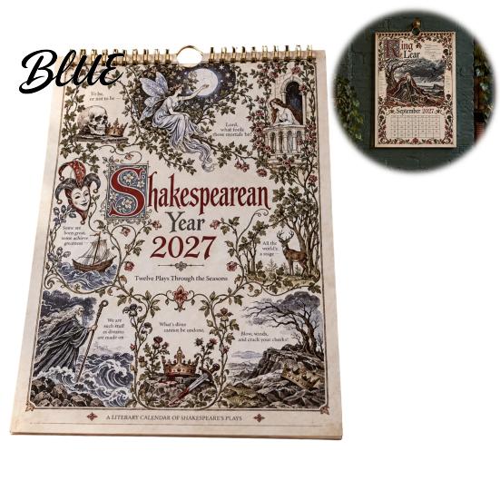 Classical Literature Aesthetic Organizer 2027 Wall Calendar Vintage Illustrated Hanging Calendar with 12 Plays Through Romance Collectible