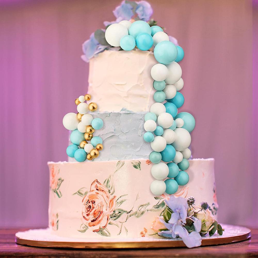 Blaue Kuchenaufsatzkugeln Cupcake-Aufsätze Backdekorationen Weiß Gold DIY Kucheneinsatz-Aufsätze Babyparty Junge Geburtstagsfeier Dekor