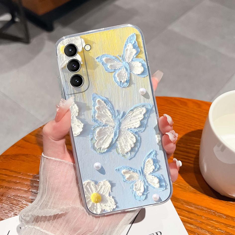 Back Cover For Samsung S21 S22 S23 Ultra Plus S6 S7 S9 Edge Bumper Case Screen Protector Luxury Graffiti Butterfly Silicone Soft TPU Transparent Shell