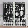 Fashionable black and white kitchen pattern printed curtains, window decoration, home decoration, room decoration