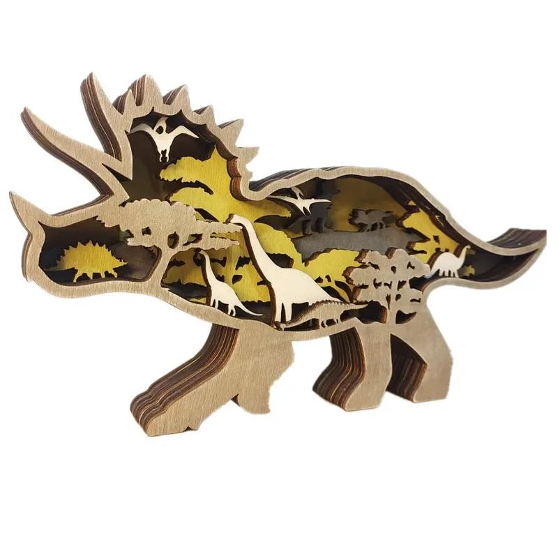 Wolf Totem Tre hul Jul Dyr Kreativitet Skrivebord Hjem Utskjæring Håndverk Dekor LED Stue Dekor Tilbehør