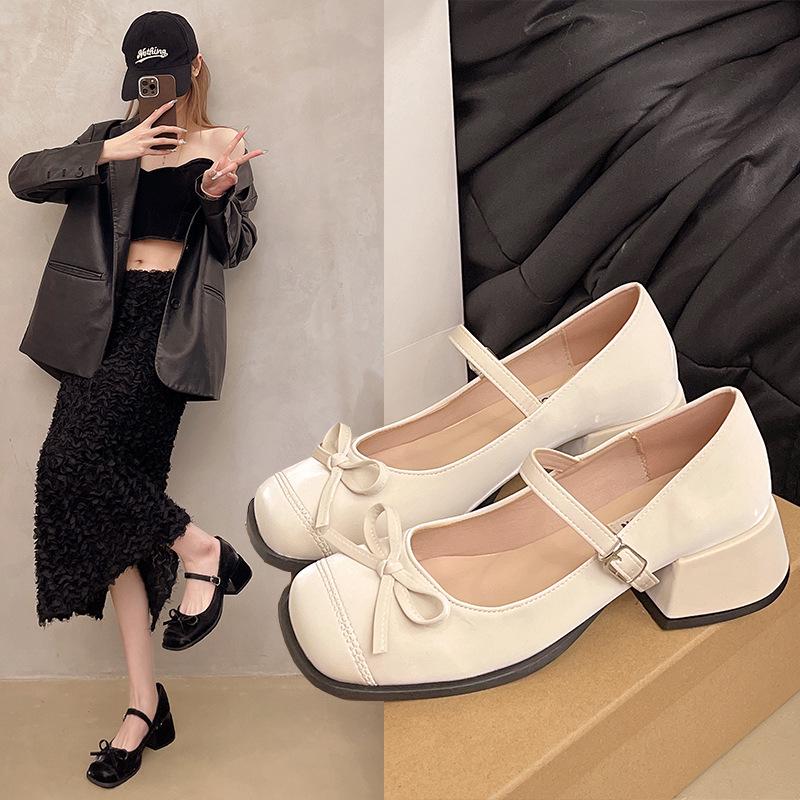 

2025 Spring/Summer Korean Bow Mary Jane Women s Height-Boosting Soft Sole Shoes with Buckle Strap 40 рожевий