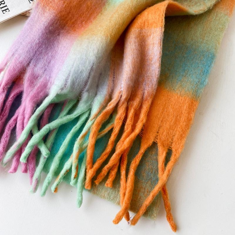 Winter neuer karierter Schal für Paare, warmer, dicker Mohair-Winterschal für Damen