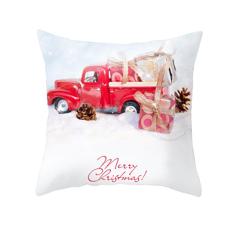 Red Car Christmas Tree Santa Cushion Cover Christmas Pillowcase Home Sofa Chair Bed Pillowcase