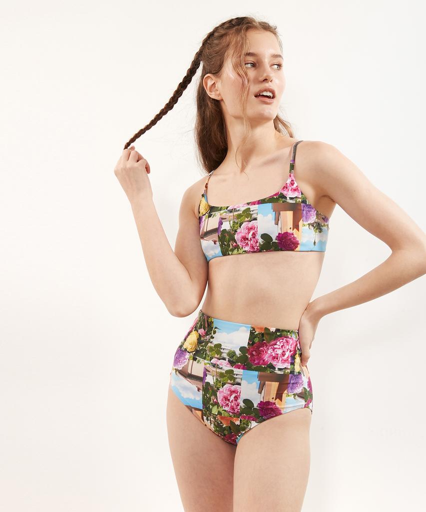 Dillaispul Rose Collage Bikini Top - Magenta Pink