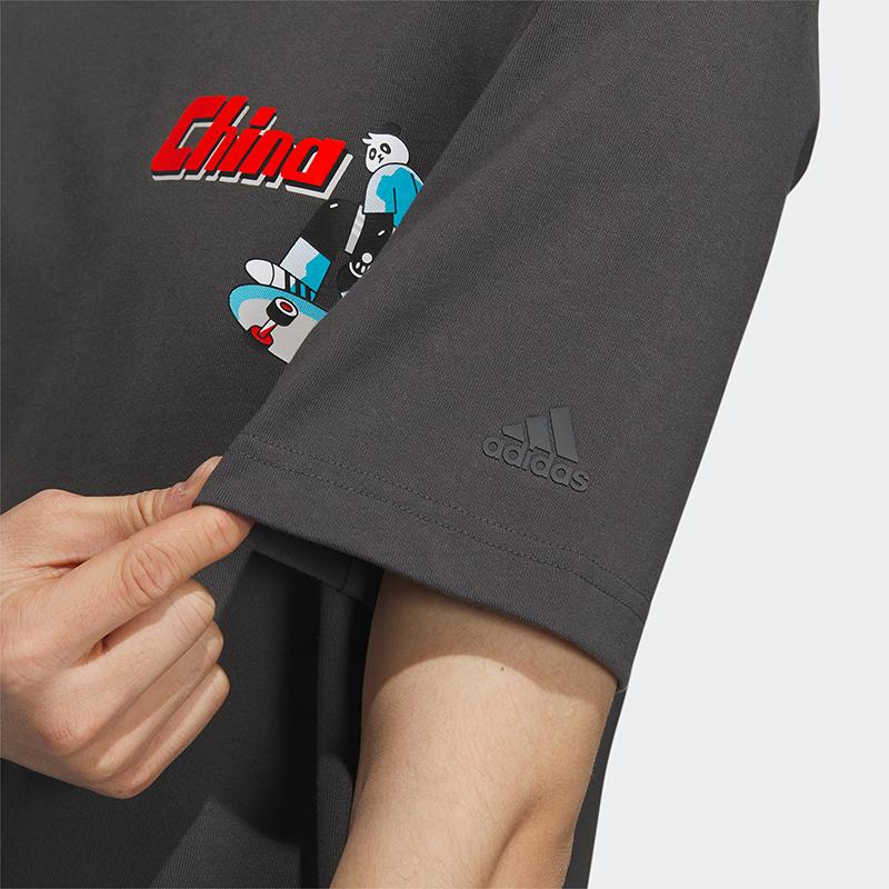 Adidas Letter Print Crew Neck Loose Short Sleeve T-Shirt Men Tops Grey IP3964