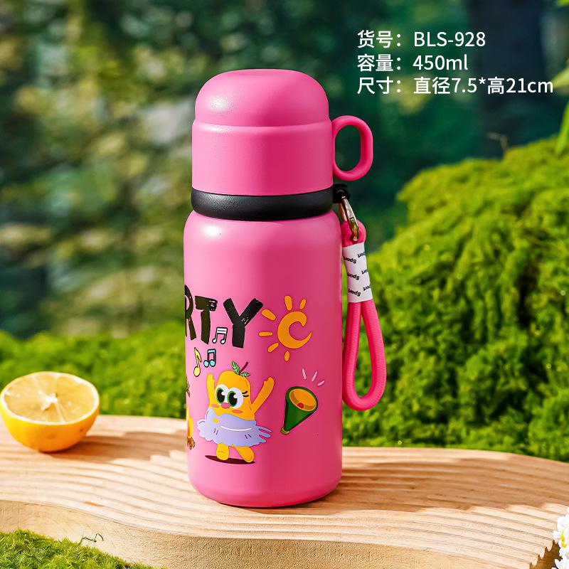 Children's Thermos Cup, Student Portable 316 Stainless Steel with Lid, Straight Drinking Cup, Cute and Fun Graffiti Water Bottle