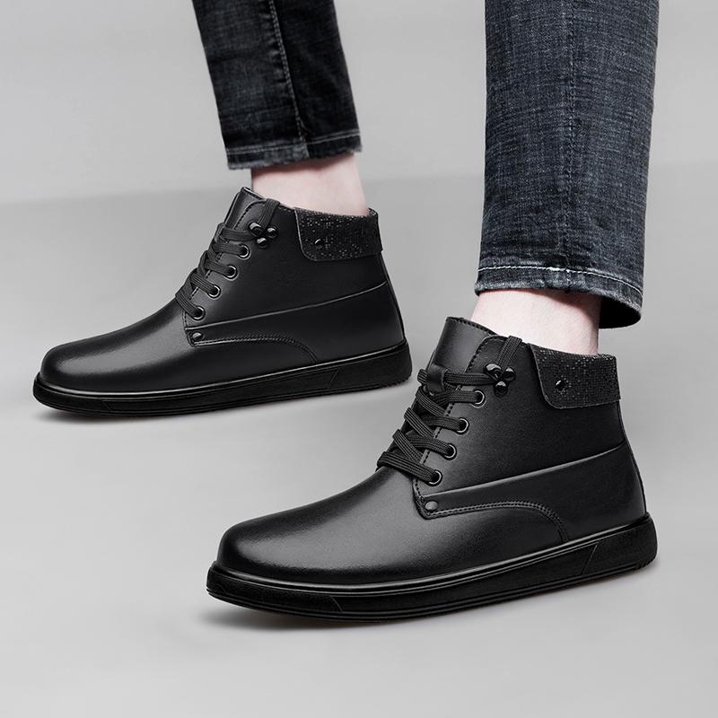 Scarpe Uomo Alte alla Moda in Vera Pelle Autunno Inverno Stivali Antiscivolo per Esterno Stivali da Motociclista Maschili Nuovi Caldi Stivaletti alla Caviglia con Pelliccia di Peluche