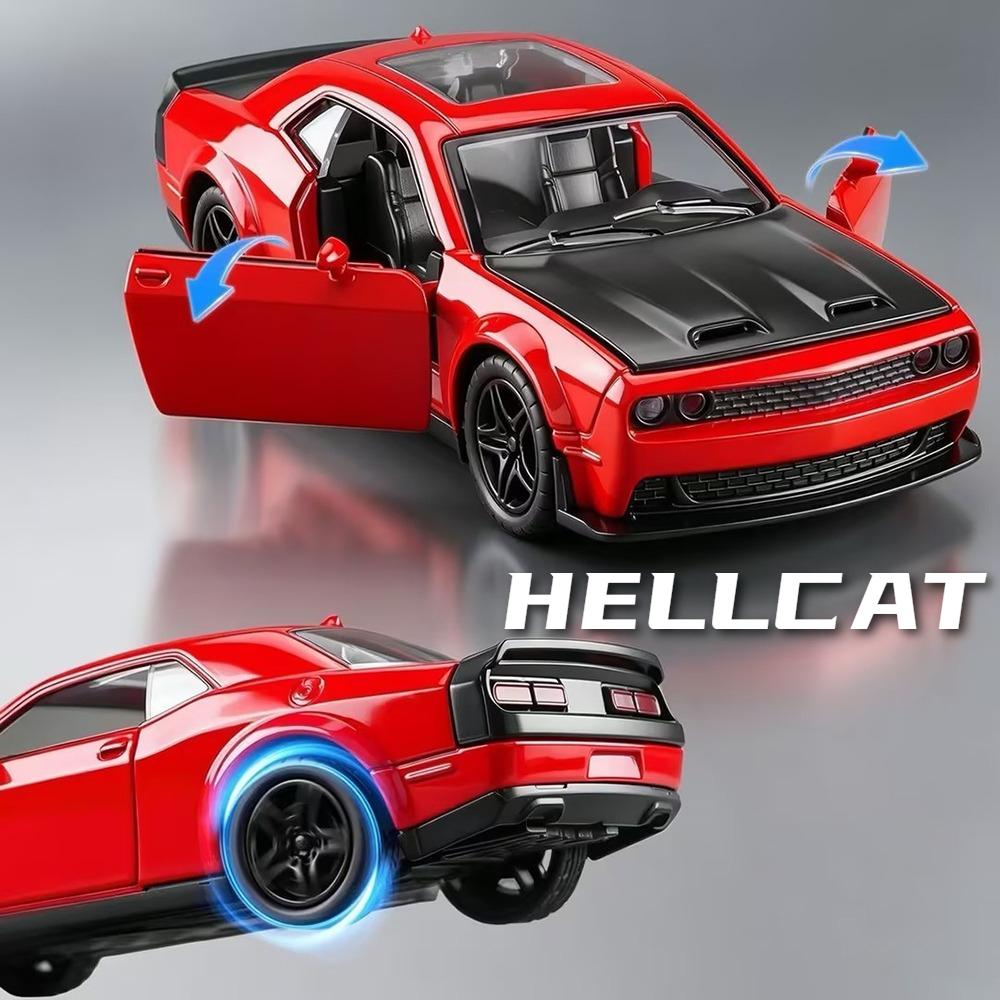 Scale 1:36 Hellcat Sports Car Model Toy 4 Doors Opened Pull Back Vehicles Models Metal Body Rubber Tires Toys Ideal Ornament