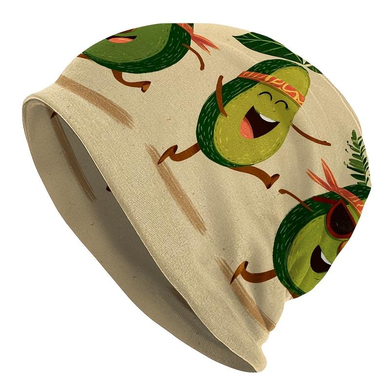 1pc Street Style Cartoon Avocado Pattern Knit Hat - Durable Knitted Fabric, Comfortable and Stretchy Fit, Casual Outdoor Hat, Holiday Headwear, Stretc