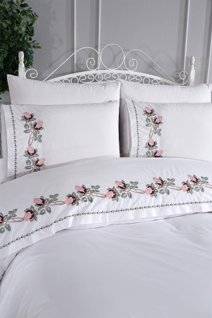 Anita Embroidery King Size Sada povlaků na peřinu 6 ks, Povlak na peřinu 200x220, Prostěradlo 240x260, Double Size, Krémová barva