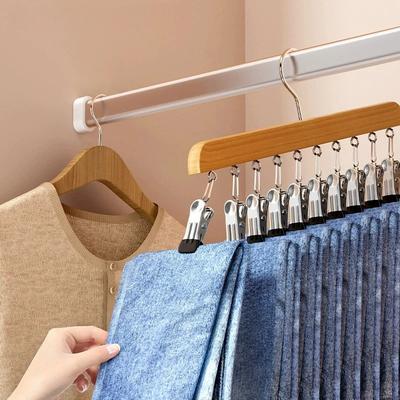 1 pièce 12 Clips Hanger Multifonction en Bois Support de Rangement en Bois Haute Qualité Solide pour Suspendre Cravates Chaussettes Séchage Sans Trace
