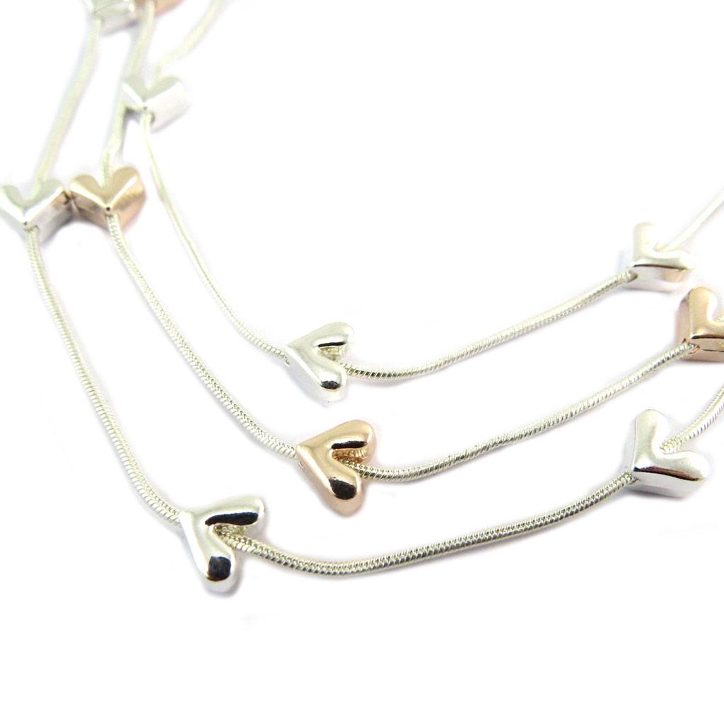 Les Trésors De Lily [P8478] - Designer Necklace 'Love' Pink Gold Silver - 3 Rows 50 To 55 Cm - 7x6 Mm