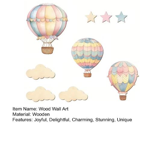 9 Pcs Hot Air Balloon Wall Decor with Clouds Stars Boho Nursery Wooden Wall Sign for Bedroom Classroom Playroom Wall Art