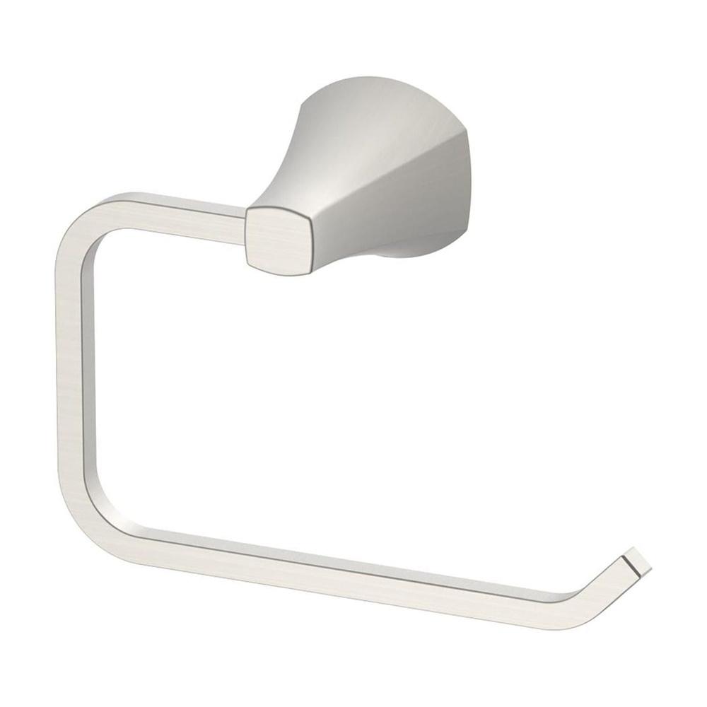 Wall Mount Toilet Paper Holder Simple Flare Design Satin Nickel Finish Contemporary Bathroom Accessory Hardware Included Easy