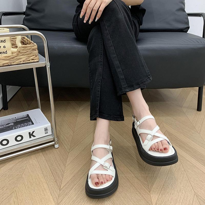 Popular Internet celebrity retro silver platform word cross sandals women 2025 new high sense heightened Roman sandals