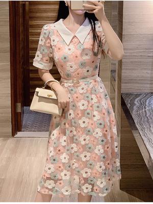 Neues Mode Rosa Kleid 2024 Süße Blume Pailletten Stickerei Sommerkleid für Damen Elegante Mode Knielanges Mesh-Kleid