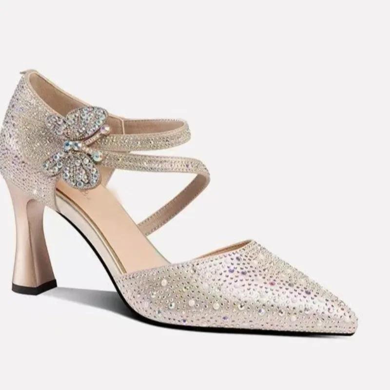 Women Sandals 2025 New Luxury Shoes Korean Style Casual Hollow Shoes for Women Trendy Pointed Toe High Heels Sandals