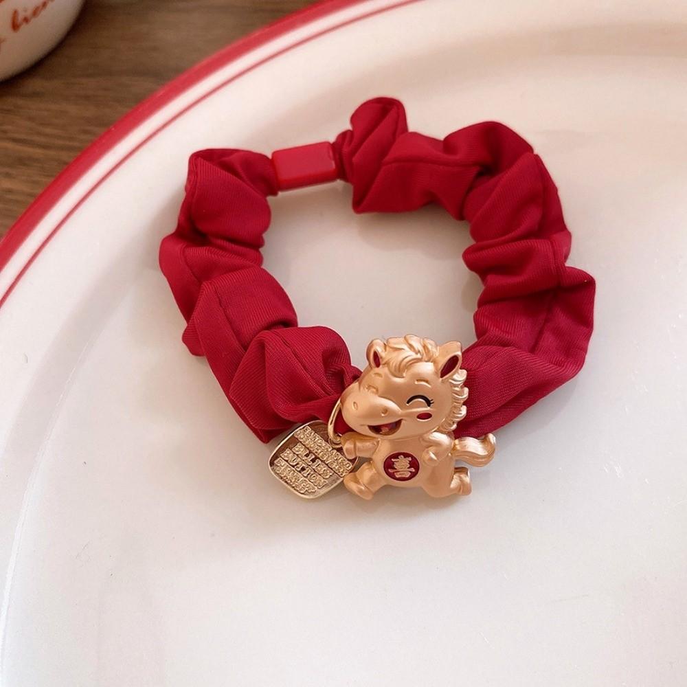 Zinc Zinc Alloy Zodiac Horse Hair Rope Red Cloth Rope Chinese Children Hair Band  Adults Children