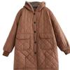 Women's Mid-Length Quilted Cotton Jacket with Hood – Warm Lambswool, Available in Orange-Red, Coffee-Green, Black