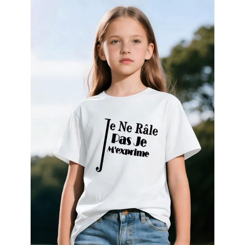 

European size Girls round neck short sleeved T shirt with unique English print 98cm белый