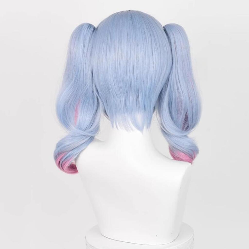 LAOBAO Rabbit Hole Cosplay Twin Light Blue and Pink Mixed Color Long Curly Heat Costume Accessory for and More Wig, Tail, Mesh, Gradient, Wig,