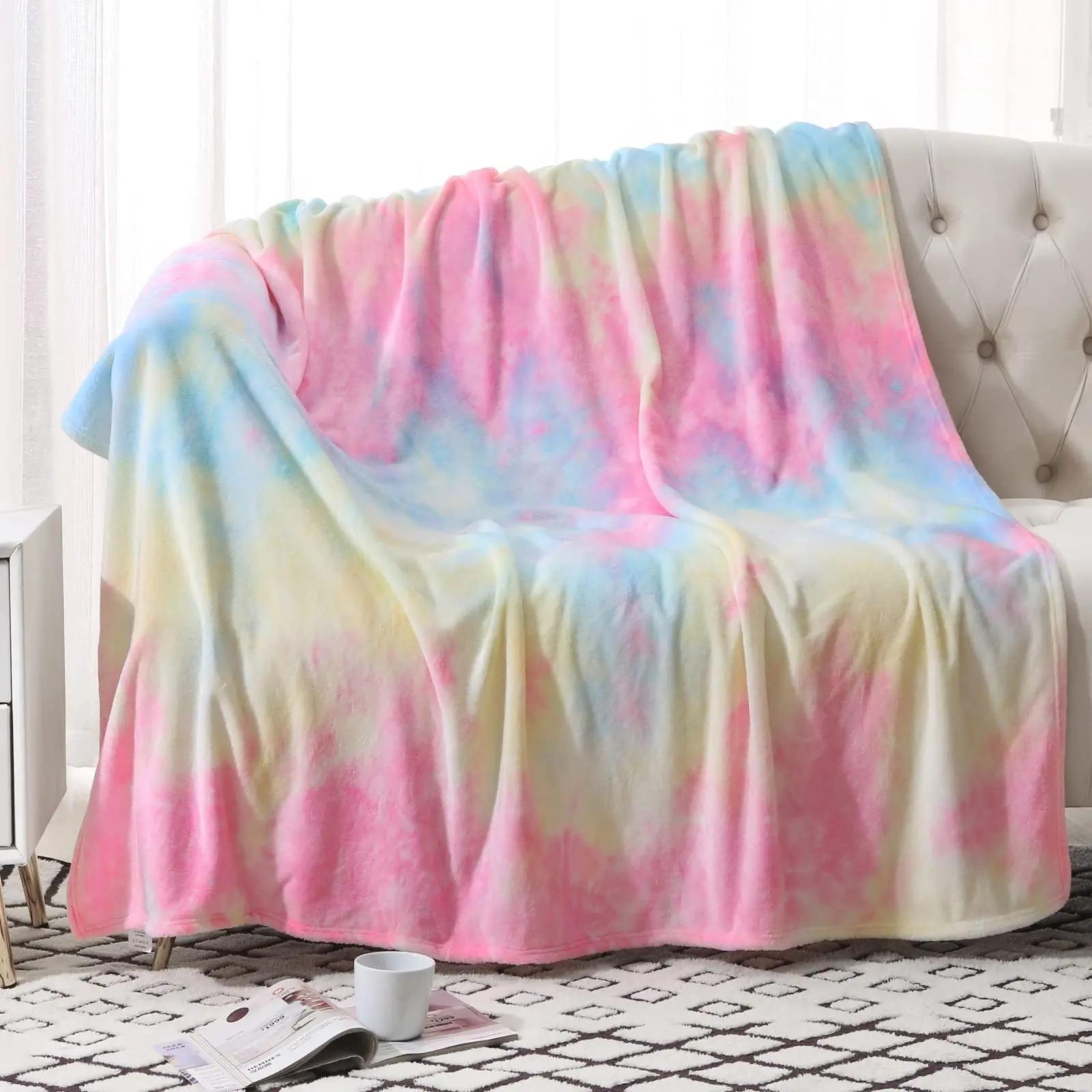 Tie Dye Rainbow Blanket Pink Colorful Throw Blankets Spiral Printed Boho Blanket Soft Warm Bed Living Room Couch Sofa Blankets 130x150cm