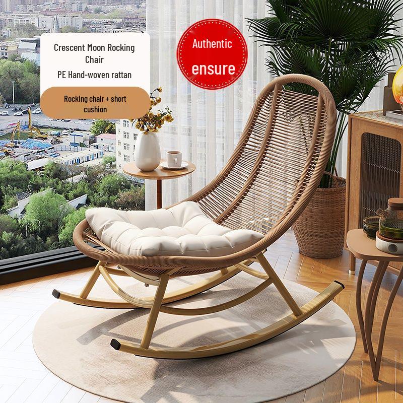 Geflochtener Rattan-Liege-Schaukelstuhl für Erwachsene - Perfekt für Wohnzimmer oder Balkon zur Entspannung