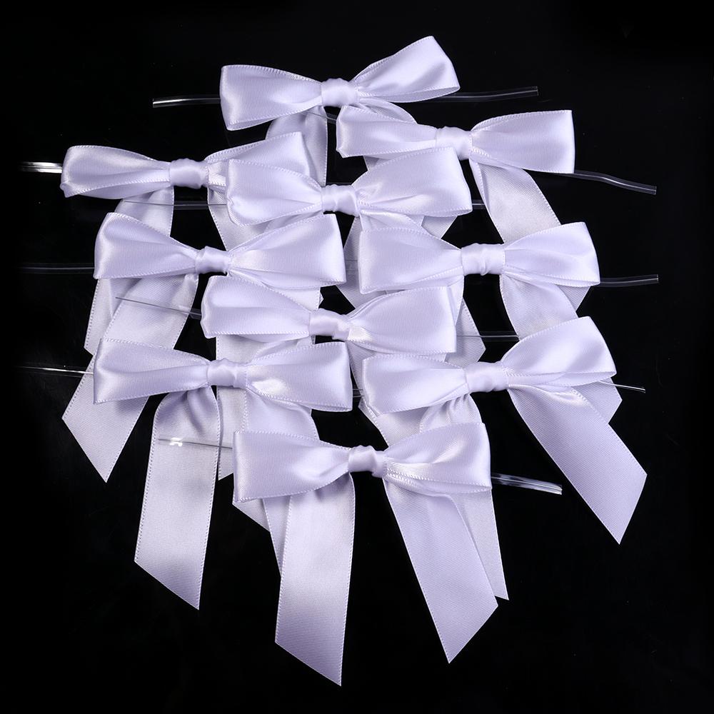 10pcs 9x9cm Ribbon Bow With Iron Wire Colorful Polyester Bow Tie For Wedding Party DIY Candy Biscuit Gift Packaging Seal Decor