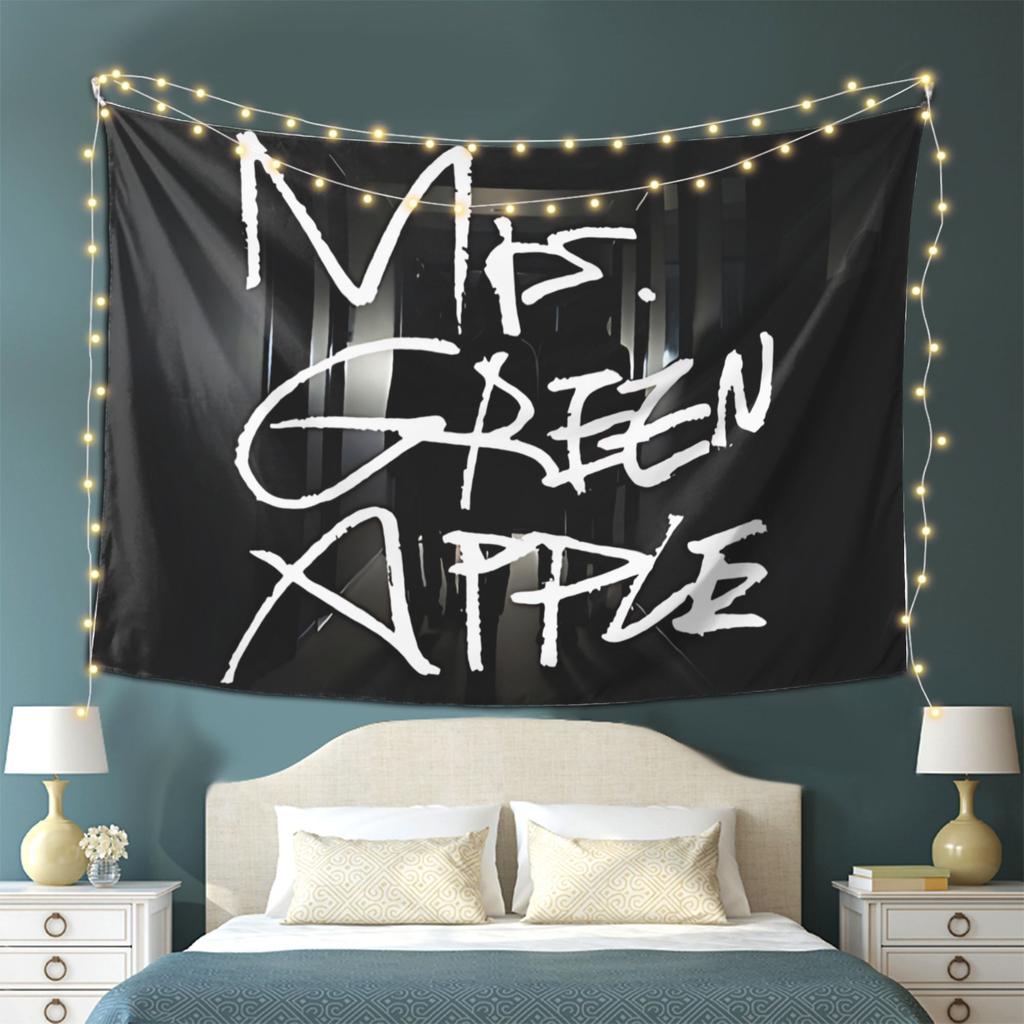 Mrs Green Apple Tapestry Wall Hanging - Hand-Patterned Horizontal Peel Skin Fabric Suitable for Living Room, Bedroom, Office Decor | Plug-Free Easy In